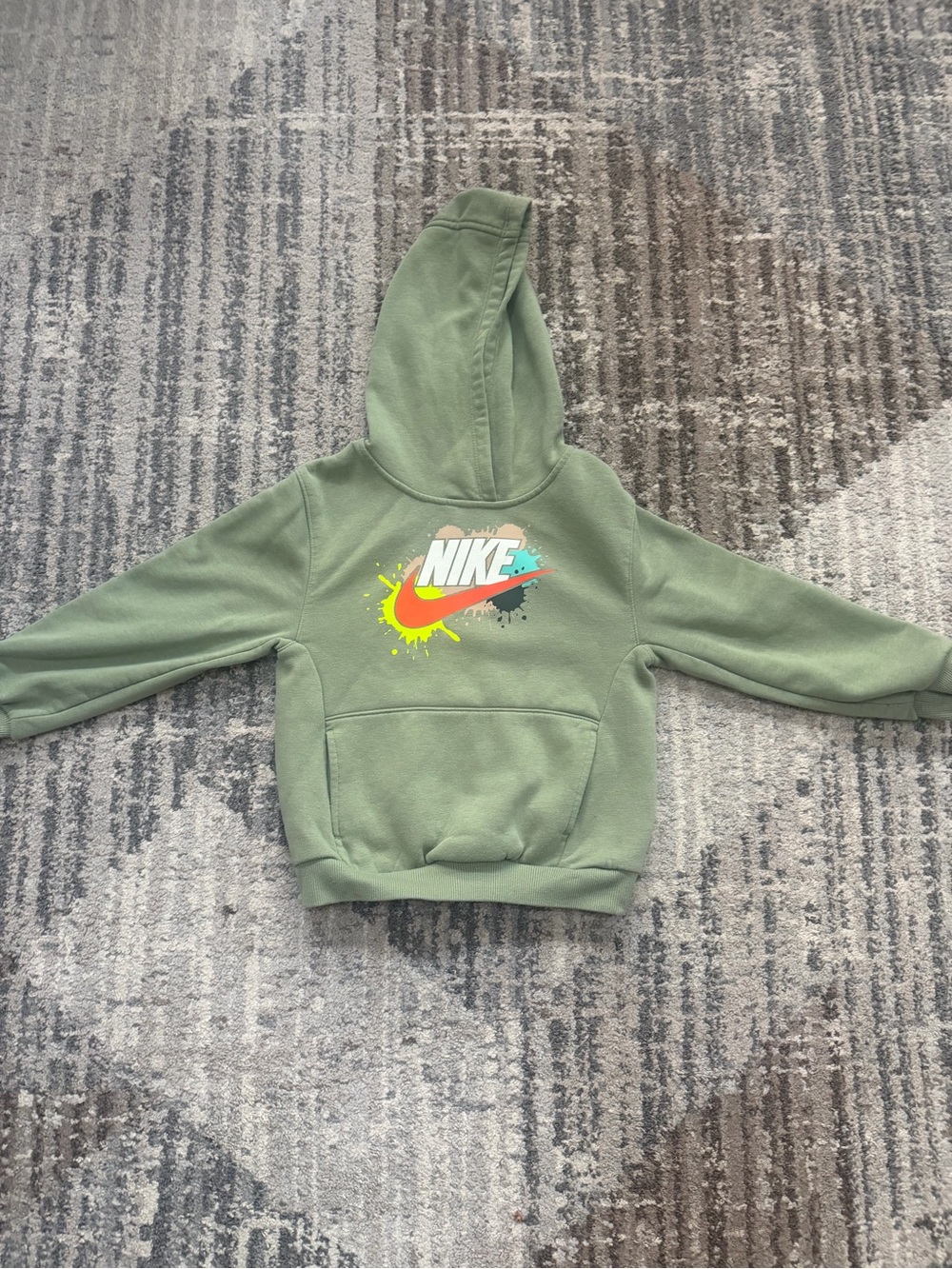 Nike Kids Olive Green Hoodie with Multicolor Swoosh Graphic
